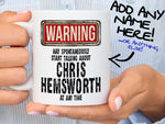 Chris Hemsworth Mug – held by woman in striped shirt