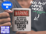 Elizabeth Taylor Mug - held by man in grey v-neck tee – WARNING Design