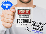 Football Mug held by bearded man - WARNING Design