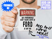 Ford Mug held out by man with beard – WARNING Design