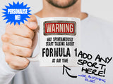 Formula 1 Mug held by bearded man - WARNING Design