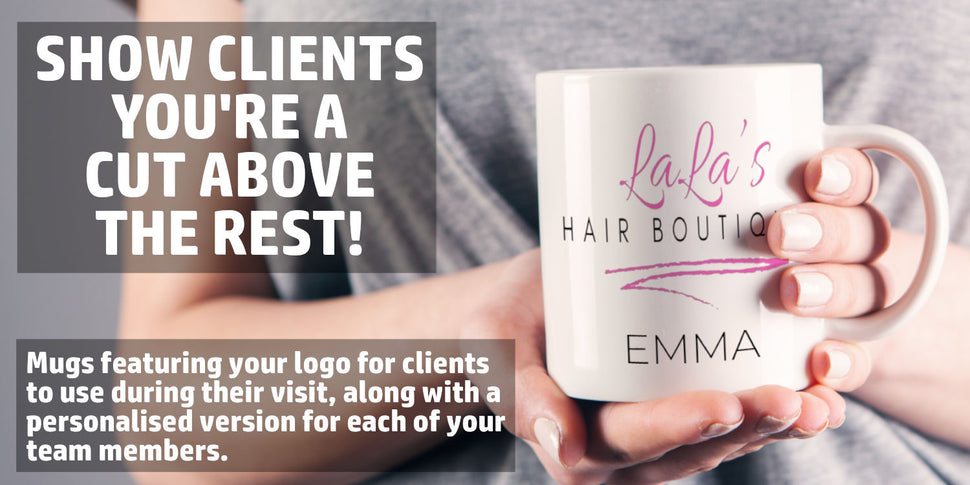 Hair Salon Personalised Branded Logo Mugs - Homepage Banner