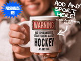 Hockey Mug held by smiling woman – WARNING Design