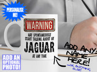 Jaguar Mug – on desk with man writing on clipboard – WARNING Design