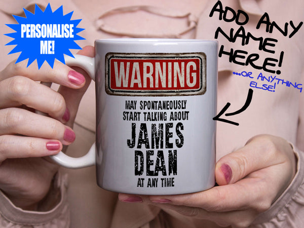 James Dean Mug - held by woman in pink blouse