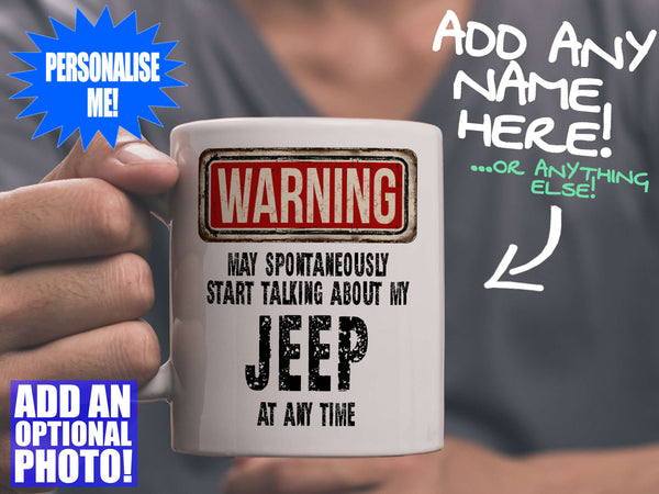 Jeep Mug - held by man in grey v-neck tee – WARNING Design