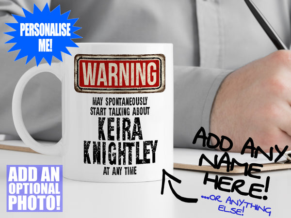 Keira Knightley Mug – on desk with man writing on clipboard – WARNING Design