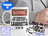 Lambretta Mug – on desk with man writing on clipboard – WARNING Design
