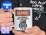 Land Rover Mug - held by man in black shirt – WARNING Design