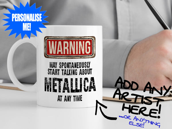 Metallica Mug with man writing notes – WARNING Design