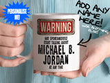 Michael B Jordan Mug - held by woman in turquoise blouse