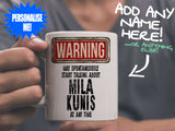 Mila Kunis Mug - held by man in grey v-neck tee – WARNING Design