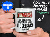 Nickelback Mug held by man in black shirt – WARNING Design