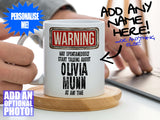 Olivia Munn Mug – Being held coaster with man using laptop – WARNING Design