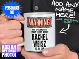 Rachel Weisz Mug - held by man in black shirt – WARNING Design
