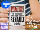 Renault Mug – on wooden table with striped t-shirt