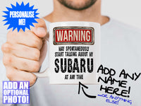 Subaru Mug held out by man with beard – WARNING Design