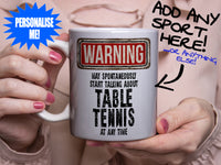 Table Tennis Mug - held by woman in pink blouse
