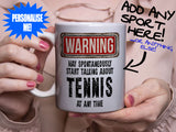 Tennis Mug - held by woman in pink blouse