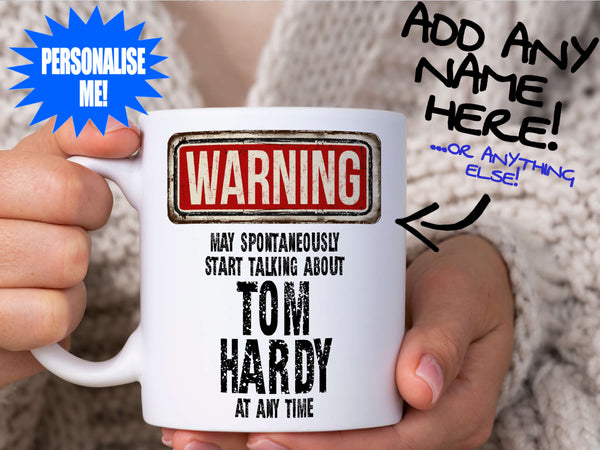 Tom Hardy Mug – held by woman in knitted jumper