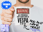 Vespa Mug held out by man with beard – WARNING Design