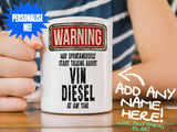 Vin Diesel Mug – on wooden table with striped t-shirt